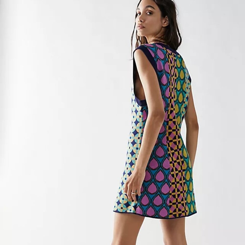 Free People Mira Mini Abstract Print Knit Dress XS